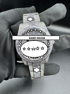 Montre mécanique unisexe en acier inoxydable 41 mm avec diamant Moissanite VVS1, mouvement automatique japonais, verre analogique, bracelet 22 mm, style Hip Hop - Product Image 6