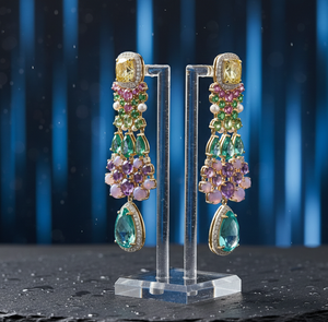 Elegantes Pendientes Largos de Plata de Ley 925 con Incrustaciones de Circonitas Multicolores y Baño de Oro de 18K, Joyería de 6 Pulgadas para Mujer, Ideales para Fiestas - Product Image 5