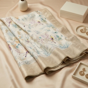 Sari de Georgette Puro con Silueta Recta y Estampado Floral en Tela Chiffon - Product Image 4