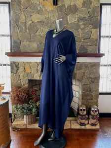 Robe caftan en rayonne teinte à la main bleu profond, grande taille, style bohème, coupe décontractée - Product Image 3