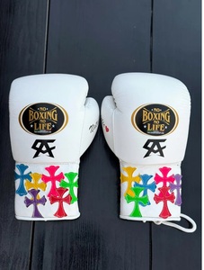Professional No Boxing No Life Canelo White Multi Real Cowhide Leather Boxing Gloves Mexican Style Lace-Up Lightweight - Product Image 6
