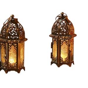 Antique Black Metal <b>Lantern</b> <b>Candle</b> Holder Rustic Glass Lamp Vintage Style Ornate Distressed Floor Standing Decorative Indoor - Product Image 4