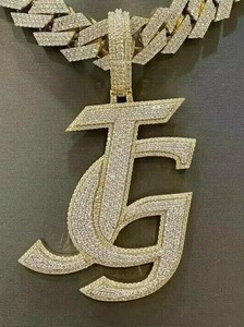 Pendentif personnalisé avec nom en moissanite, argent S925, serti de diamants VVS, bijoux personnalisés, plaqué or, pendentif double lettre - Product Image 4