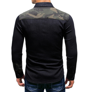 Wholesale Men Denim Shirts - Vintage Light Blue Long Sleeve Cotton Jean Shirt <b>Top</b> for Male Casual Wear - Product Image 2