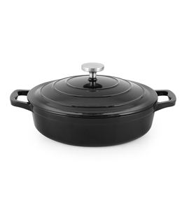 Casserole peu profonde en fonte avec couvercle, revêtement émaillé multicouche durable, distribution uniforme de la chaleur, compatible four et induction - Product Image 1