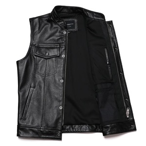 Gilet de motard en cuir véritable pour homme, sans manches, avec poche zippée, logo personnalisé, hiver - Product Image 3