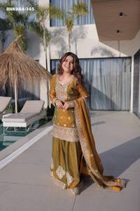 Elegant Look Excellent Quality Fancy Chiffon with <b>Sequins</b> Embroidered work Sharara-<b>Top</b> & Dupatta Set Supplier from India - Product Image 5