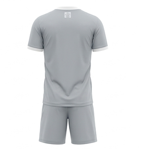 Premium Custom Logo Sublimated Print 100% Polyester Soccer Uniform Set <b>Light</b> Grey V-<b>Neck</b> Football Jersey Shorts Quick-Dry - Product Image 2