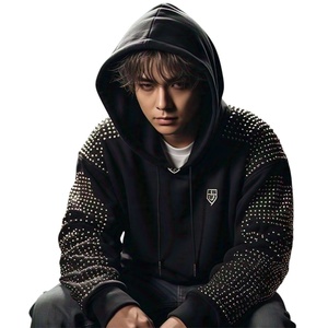 Sudadera con capucha de rizo francés de gran tamaño personalizada de alta calidad, camiseta recortada unisex para hombre, sudaderas con tachuelas de alto peso, mezcla de algodón - Product Image 1