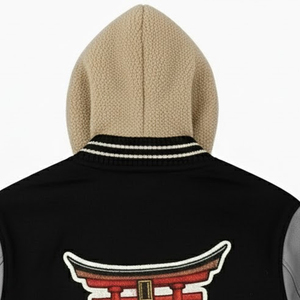 Chaqueta Varsity de Lana con Bordado Chenille para Hombre, Cuerpo de Lana, Mangas de Cuero Genuino, Ropa de Invierno - Product Image 3