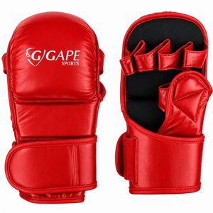 ถุงมือ MMA แบบกำหนดเอง หนัง PU ฝ่ามือเปิด สำหรับฝึกซ้อมต่อสู้ อุปกรณ์ศิลปะการต่อสู้ สีแดงสด - Product Image 1