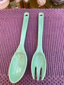 Cuillère et fourchette à salade en résine, style vintage, écologiques, durables, à long manche, accessoires de table pour les repas en famille et les dîners - Product Image 4