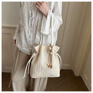 Casual Natural yarn bag Woven Tote with Drawstring Fashionable Shoulder Bag for Summer <b>Beach</b> Sustainable Gift <b>Accessory</b> - Product Image 5