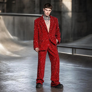 Ensemble de soirée glamour haut de gamme 2 pièces : veste et pantalon, prix raisonnable, OEM ODM, tenue de club - Product Image 2