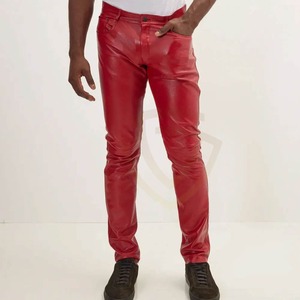 Pantalon en cuir pour homme au design élégant, uni, avec poches, coupe droite - Product Image 5