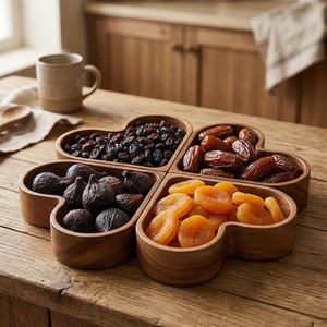 Wooden <b>Storage</b> <b>Tray</b> With 4 Irregular Compartments For Dried Fruits Table Use Minimalist Design Unfinished Finish Single Tier - Product Image 1