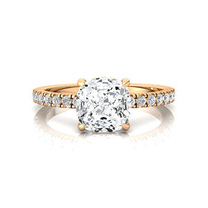 Anillo de compromiso solitario de oro de 14k y 18k hecho a medida con diamante de laboratorio de corte cojín y banda de diamantes CVD cultivados en laboratorio - Product Image 1