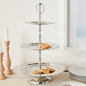 Handmade Decorative Wedding <b>Cake</b> Display <b>Stand</b> ManufacturerThree Tier Stainless Steel <b>Cake</b> <b>Stand</b> with Beaded Edge Eco-Friendly - Product Image 1