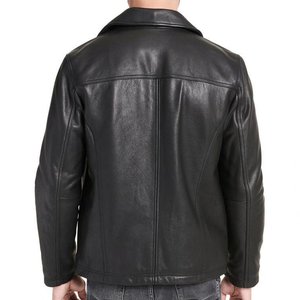 Chaqueta de Motociclista Impermeable de Piel de Oveja Negra para Hombre, Cierre de Cremallera, Corte Ajustado, Manga Regular, Sin Cuello, Ropa de Invierno - Product Image 4