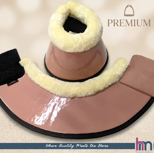 Botas de protección para cascos de caballo de cuero charol brillante con logotipo personalizado, venta al por mayor, con ribete de visón sintético antideslizante, botas de protección contra sobrecargas. - Product Image 1