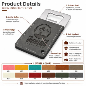 Ouvre-bouteille en cuir de poche avec logo personnalisé au laser, ouvre-bouteille de format carte mince pour cadeaux promotionnels d'entreprise - Product Image 3