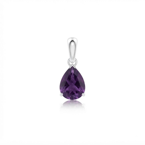 Rhaya Jewels – Pendentif solitaire en argent sterling plaqué rhodium avec améthyste en forme de poire, fait main, minimaliste, collier avec breloque en pierre précieuse violette - Product Image 1
