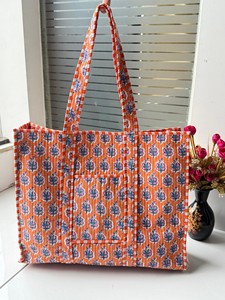 กระเป๋าช้อปปิ้งขนาดใหญ่สไตล์โบฮีเมียนแบบควิลท์ลายบล็อกพิมพ์มือ สำหรับผู้หญิง เหมาะสำหรับไปทะเลและเดินทาง - Product Image 4
