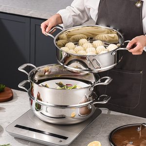 Casserole vapeur en acier inoxydable de qualité supérieure avec construction multicouche, couvercle en verre trempé, poignées résistantes à la chaleur, compatible induction - Product Image 5
