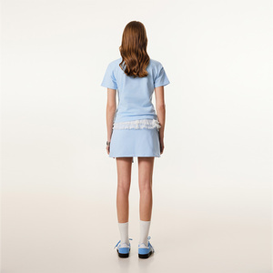 Ensemble deux pièces en coton 440g personnalisé pour femmes, t-shirt avec broderie de chien mignon et mini-jupe à cordon, ensemble de vêtements de sport décontractés - Product Image 2