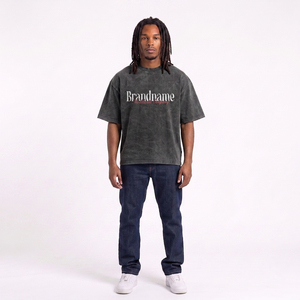 T-shirt noir à manches courtes pour homme, personnalisé, délavé à l'acide, avec imprimé graphique ange, coupe droite, col rond, style décontracté, coupe ample - Product Image 6