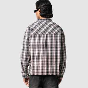 Men's Plaid <b>Flannel</b> Down-Filled Woven Turn-down Collar Single Button Overshirt Wholesale Custom Long Sleeve Cotton Shacket - Product Image 4