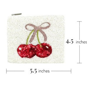 Handcrafted Beaded Cherry Motif Zip Pouch <b>Bag</b> Women Designer <b>Sequin</b> Embroidery Clutch Coin Purse Gift OEM Supplier - Product Image 2