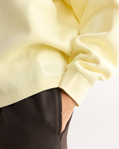 Sudadera de punto con cuello y botones de manga larga para mujer, color amarillo, informal, de color sólido, de algodón, para primavera - Product Image 3