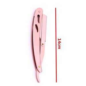 Maquinilla de afeitar plegable rosa con hoja de acero inoxidable para el cuidado facial, uso en barberías, para mujeres, con mango de plástico y una sola hoja. - Product Image 4