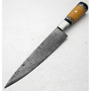Couteau de chef artisanal en acier Damas de 13 pouces, fabriqué sur mesure par Ahmad Fabric, avec étui en cuir, manche élégant, personnalisable - Product Image 6