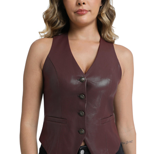 Chaleco de cuero duradero para mujer, chaleco informal con botones de cuero auténtico, chaqueta sin mangas para mujer, chaleco de cuero para mujer - Product Image 4