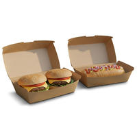 Boîte à double burger en carton kraft brun anti-graisse pour vente en gros, emballage à emporter pour hot-dogs et repas