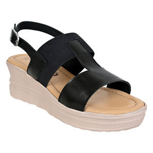 Stylish <b>Women's</b> Elegant <b>Black</b> Leather Platform <b>Wedge</b> Sandals Lightweight Cushioning Anti-Slip Daily Wear Spring - Product Image 2