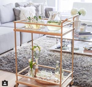 Stylish Rolling Iron Bar Cart with Gold Finish and Glass Shelves <b>Serving</b> <b>Trolley</b> Home Kitchen Dining Room Beverage Organizer Use - Product Image 1