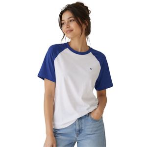 Camiseta Deportiva Personalizada para Mujer, Blanca y Azul Rey, Cuello Redondo, Manga Corta, Algodón Informal, con Logotipo Personalizado, OEM, ODM - Product Image 1