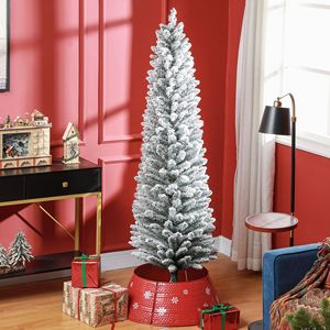 Albero di Natale a Forma di Matita di Alta Qualità 7 Piedi, Materiale PE/PVC/PET, Rami di Pino Innevati, Base in Metallo, Albero Artificiale 6 Piedi - Product Image 2
