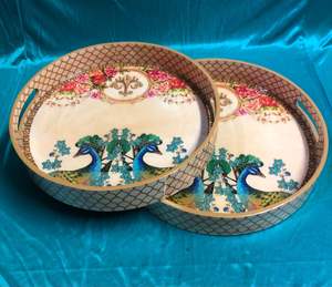 Plateaux Art Déco de Luxe Classiques en Bois Émaillé de Haute Qualité, Design Scénique Décoratif, Fonction Coulissante, Thème Marbre, Faits à la Main - Product Image 3