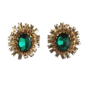 Pendientes de boda con tachuelas para mujer, aretes con piedras de cristal verde esmeralda bordada a mano, tamaño personalizado, diseño elegante - Product Image 1