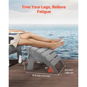 Poggiapiedi Adirondack 43x48x33 cm in Plastica HDPE, Sedia Pieghevole Resistente alle Intemperie per Uso Esterno - Product Image 6