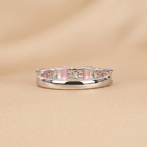 Pink Gemstone Emerald & Round Lab Grown Diamond Band | 10K Gold <b>Wishbone</b> <b>Ring</b> | Curved Diamond Band | Fine Jewelry For Women - Product Image 4