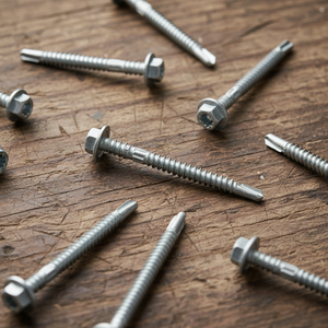 Vis de perçage métriques de qualité professionnelle, robustes, en acier au carbone, diamètre de la tête de 12 mm, tête à rondelle, galvanisées à chaud, marque PDC - Product Image 1