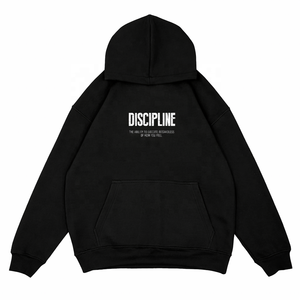 Sweat à capuche noir vieilli pour homme, coupe oversize en molleton de coton avec citations motivantes - Product Image 2