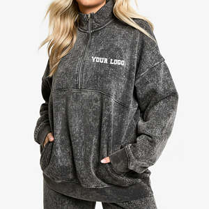 Sudadera de mujer de alta calidad estilo acid wash, de manga larga, con bordado de letras, cuello redondo grueso, informal, precio al por mayor - Product Image 6