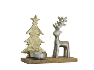 Porte-bougie décoratif en or et argent avec base en bois, centre de table de Noël - Product Image 1