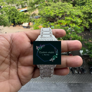 นาฬิกาข้อมือผู้ชายทรงสี่เหลี่ยมแบบกำหนดเอง ประดับเพชรโมอิสซาไนต์ VVS ตัวเลขแบบอารบิก กันน้ำ หรูหรา - Product Image 1